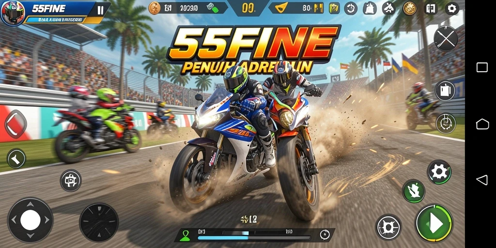 Gameplay mendebarkan dari 55FIVE saat balapan motor.