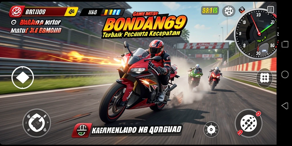 Tampilan utama gameplay BONDAN69 yang penuh aksi balap motor.
