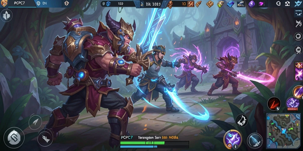 Menampilkan pertempuran epik dalam gameplay MOBA PCPC7.
