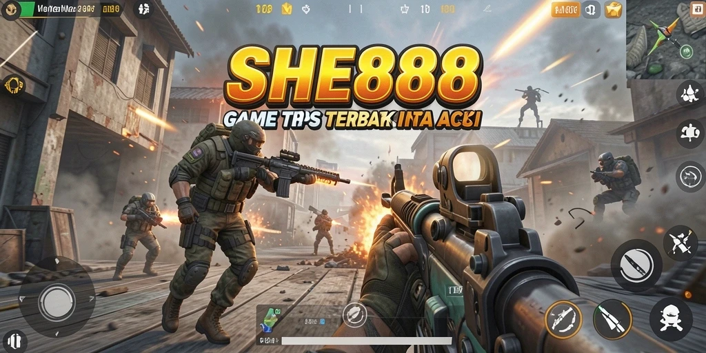 Tampilan gameplay SHE888 yang menampilkan aksi seru di medan perang.